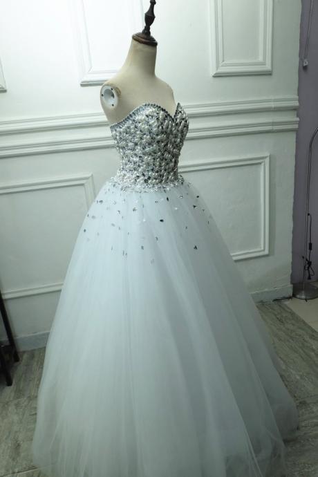 Elegant Crystal And Pearl Beaded Sweetheart Ball Gowns Wedding Dress M3495
