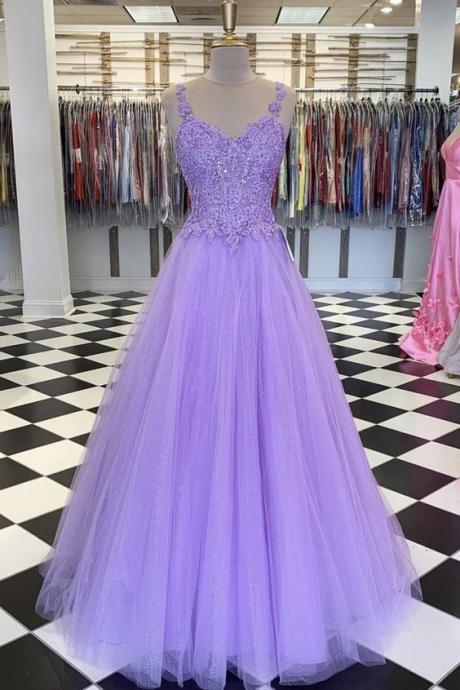 Purple Lace Long Prom Dress M3497