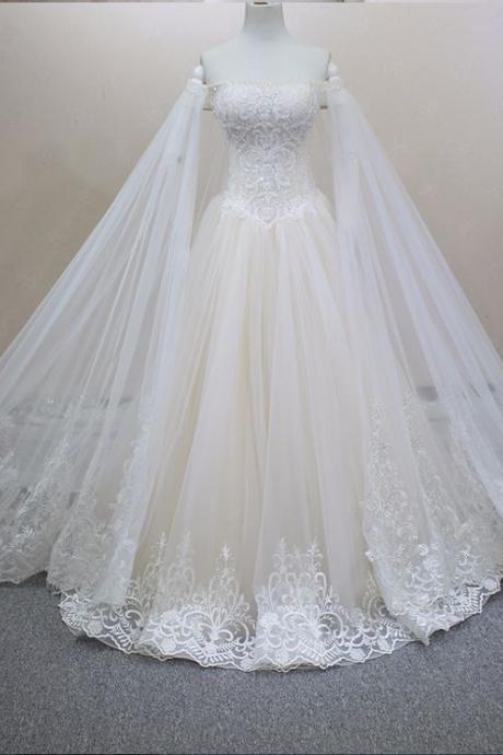 Real Photo Handmade Luxury Crystals Beading Detachable Veil Customized Size Champagne Wedding Dress M3503