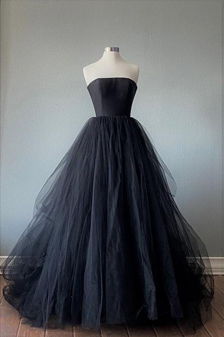 A Line Prom Dress Black Ball Gown Evening Dress M3515