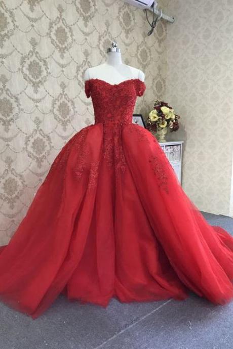 A Line Prom Dress Red Ball Gown Evening Dress M3517