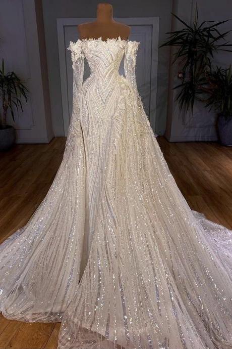 Off The Shoulder Long Sleeves Prom Dress Wedding Dresses M3532