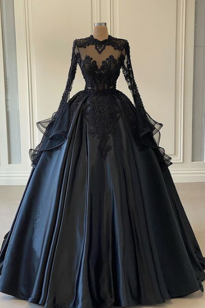 Custom Black African Wedding Gown, Satin Black Wedding Dress, African Evening Dress M3535