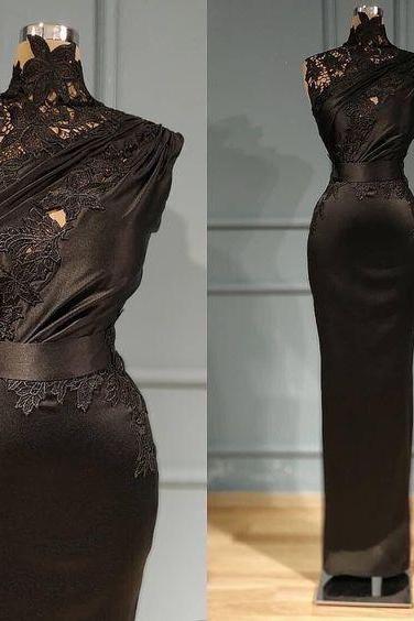 Custom Black Wedding Gown, Satin Black Wedding Dress, African Evening Dress M3536