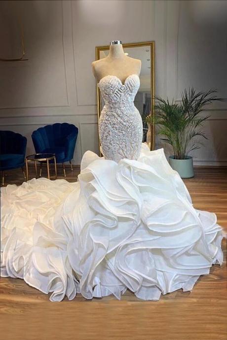 Elegant Sweetheart Lace Up Crystal Mermaid Wedding Dresses M3605