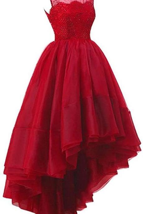 High Low Sleeveless Red Prom Dress M3607