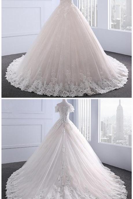 Wedding Dresses ,short Sleeve With Beading Boat Neck Wedding Dress M3609