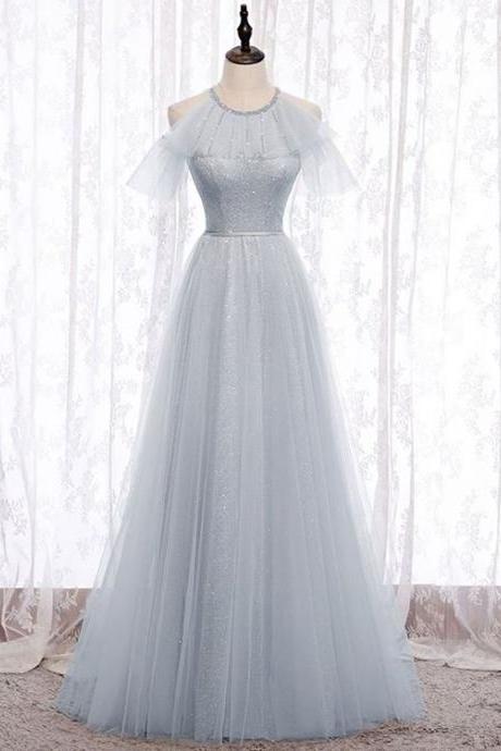 Simple Shiny Tulle Long Prom Dress M3610