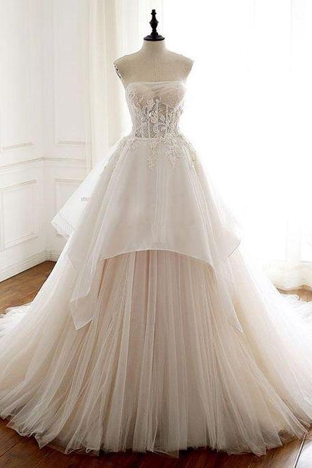 Unique Tulle Lace Long Prom Dress, Tulle Lace Wedding Dress M3619