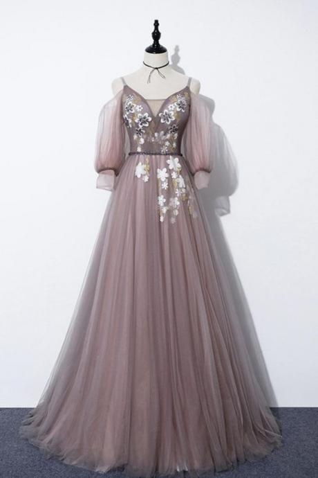 Elegant V Neck Tulle Long Prom Dress Evening Dress M3647