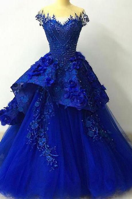 Modest Quinceanera Dress,blue Applieque Prom Dress,fashion Prom Dress,sexy Party Dress,custom Made Evening Dress M3699