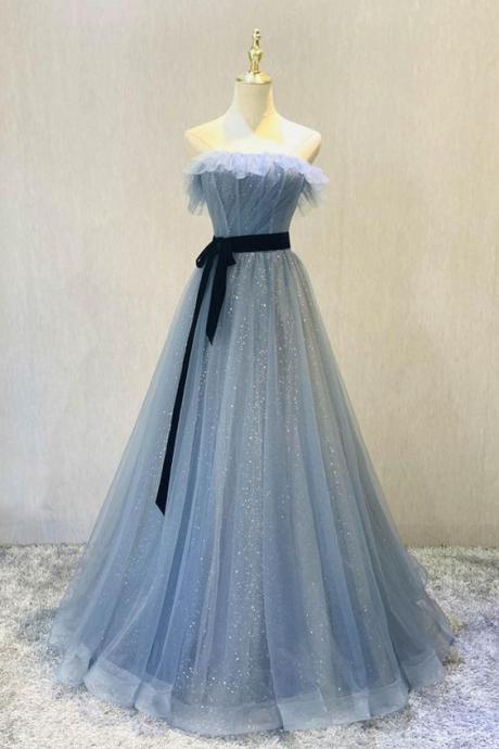 Blue Tulle Long Prom Dress Blue Evening Dress M3713