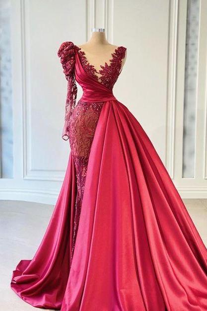 Prom Dress,modest Prom Dress,modern Long Evening Dress Burgundy Mermaid Long With Appliques M3716