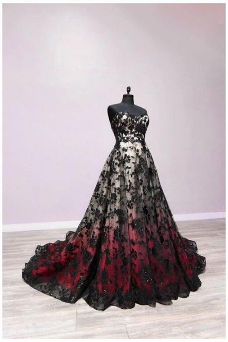 Black And Red Wedding Dresses Princess Ball Gown M3735