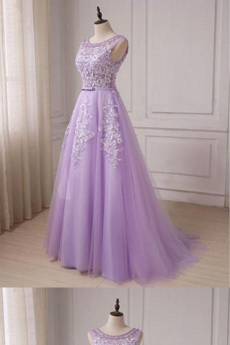 Beautiful Lavender Tulle Lace Applique Long Teen Party Dress, Junior Prom Dress, Formal Gowns M3743