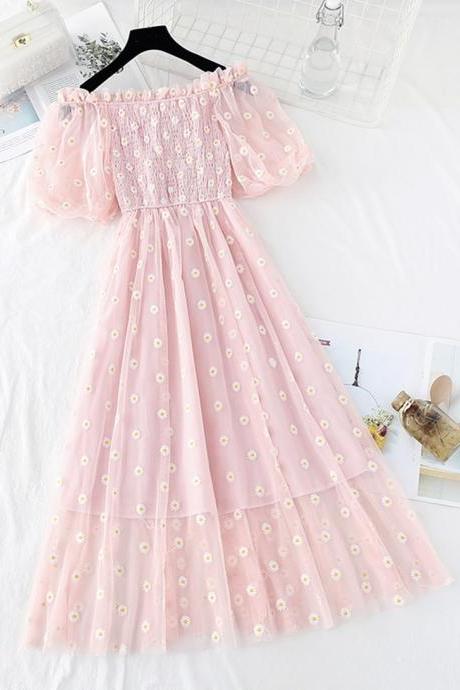 Cute A Line Daisy Flower Dress Girl Summer Dress M3780