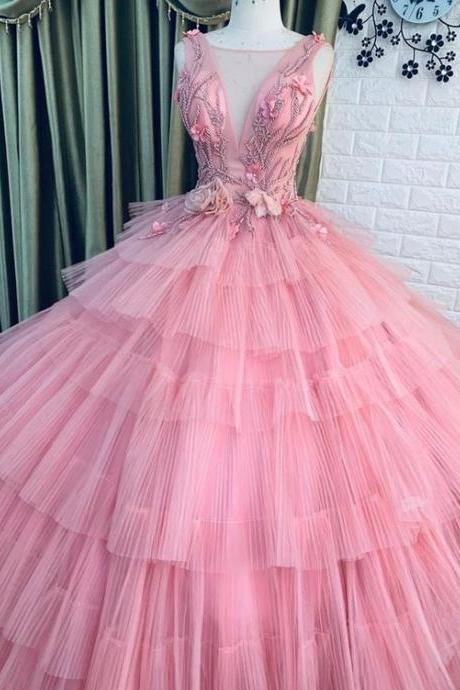 Pink Lace Applique Elegant Quinceanera Dresses Ball Gown M3790