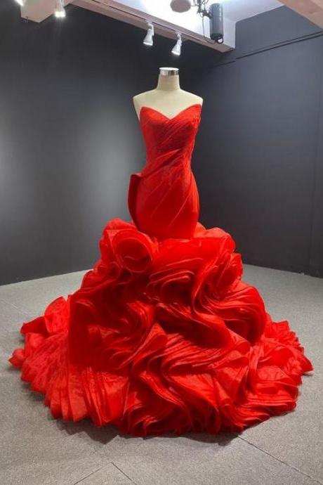 Strapless Mermaid Red Ball Gown Bridal Wedding Dress M3792