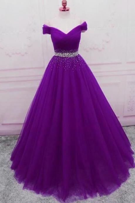 Purple Evening Gown With Beads Long Pageant Dress M3794
