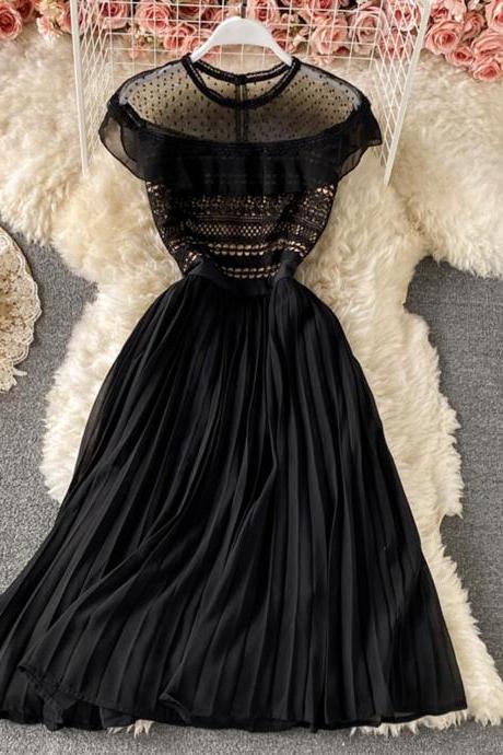 Black A Line Short Dress Lace Dress
