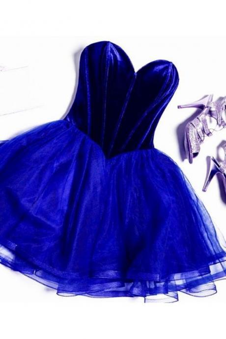 Cute Royal Blue Tulle Short Prom Dress, Royal Blue Homecoming Dress M3813
