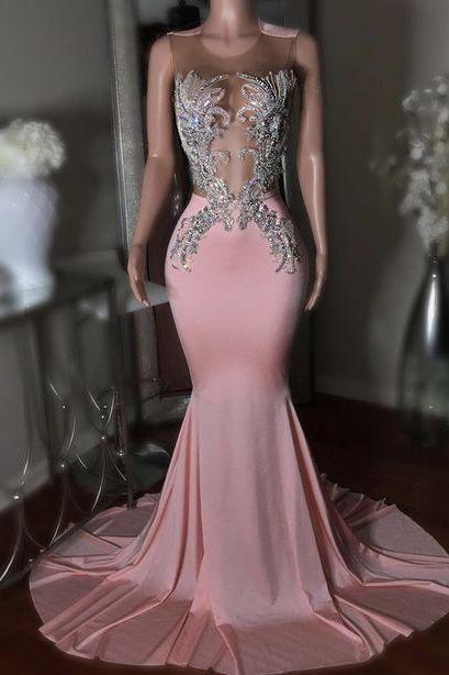 Pink Long Prom Dress Mermaid Evening Dress M3819