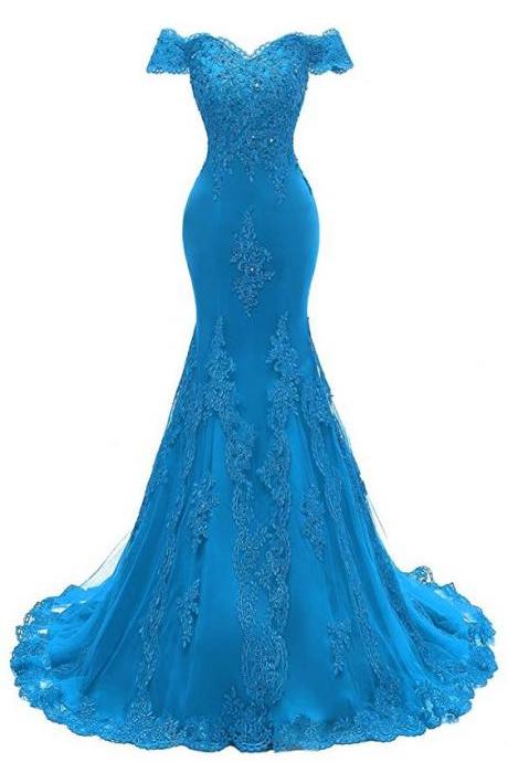 V Neckline Mermaid Lace Long Prom Gown M3845