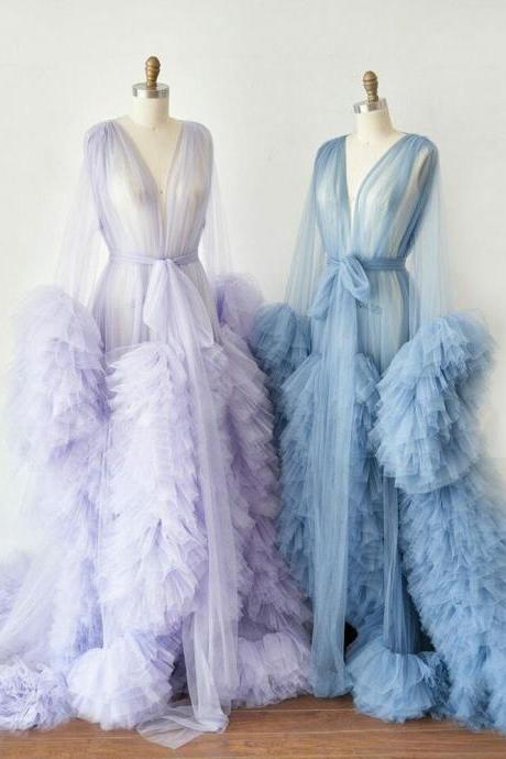 Women Sexy Tulle Maternity Dress Ruffled Robes Maternity Gown For Photo Shoot M3859