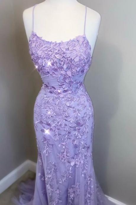 Lavender Lace Long Prom Dress Formal Dress M3880