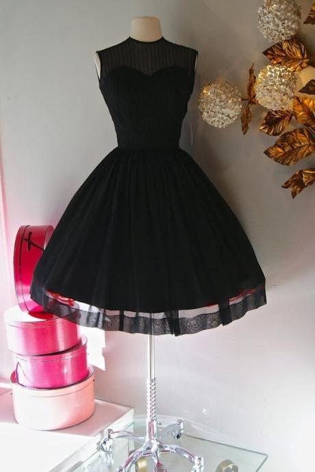 1950s Vintage Prom Dress, Black Prom Gowns, Mini Short Homecoming Dress M3903
