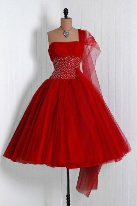 1950s Vintage Ball Gown Homecoming Dresses One Shoulder Beading Mini Short Cocktail Dress Party Gowns Prom Dress M3914
