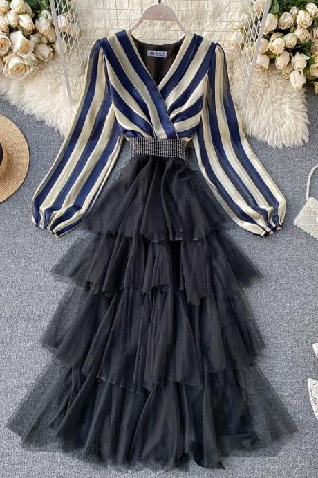 Stylish A Line Striped Irregular Dress
