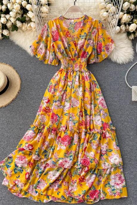 A Line V Neckline Forest Fairy Floral Summer Dress