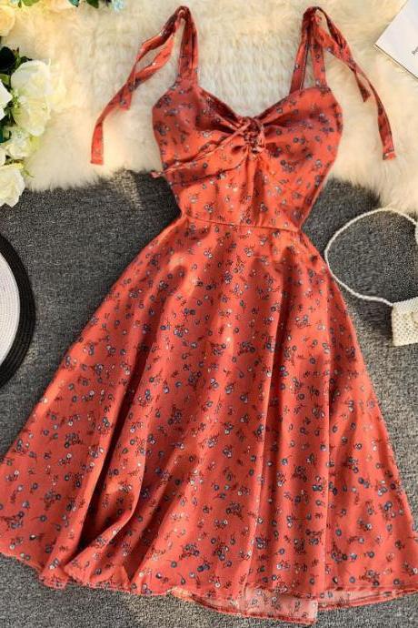A Line Floral Holiday Skirt Chiffon Dress Summer Dress