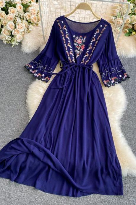 Sweet Long-sleeved Embroidered Dress