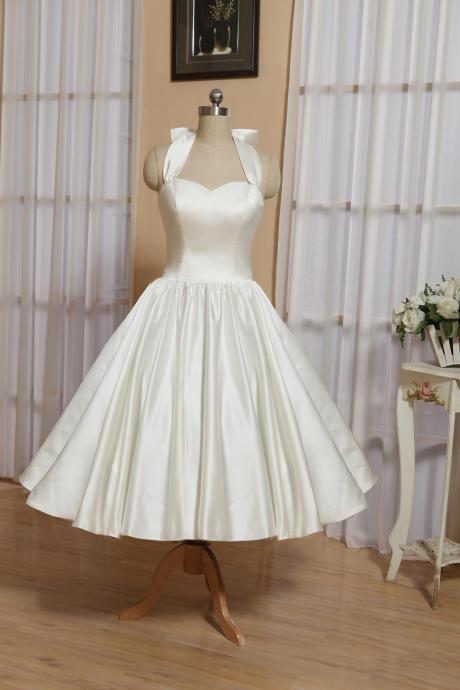 Halter Neck Prom Dress, Ivory Homecoming Dress, Satin Party Dress, Formal Dress Cute Mini Dress,custom Made M3924