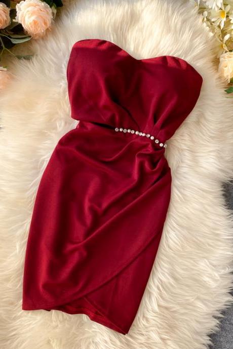 A Line Strapless Red Dress Fashion Dress
