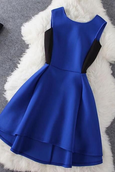 Pretty Royal Blue Short High Low V-back Summer Party Dresses In Stock, Blue Women Dresses M3968