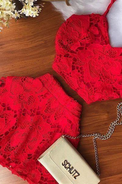 Red Lace Homecoming Dress M3992