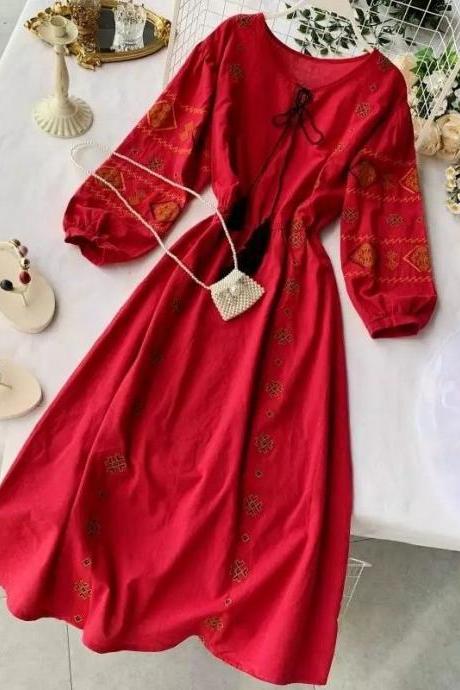 Red Caual Dress , Summer Dress M4024