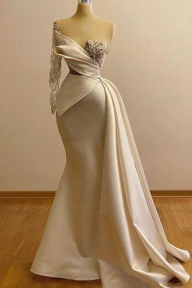 One Shoulder Evening Gowns Beading Celebrity Dresses Evening Wear M4031