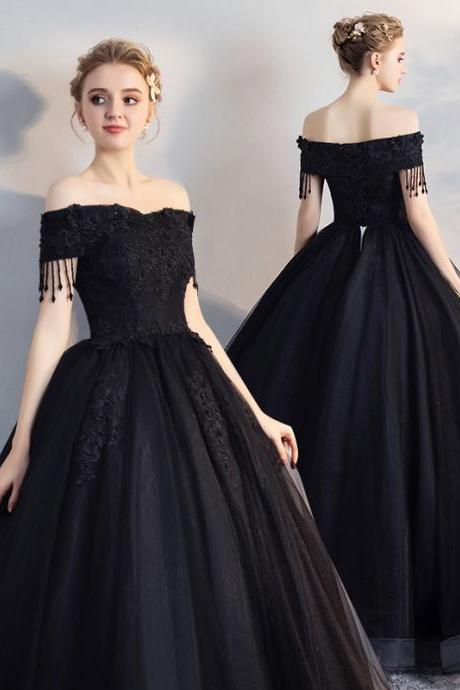 Lace Short Sleeve Custom Size Black Wedding Dress Party Dress Prom Dress Evening Dress M4035
