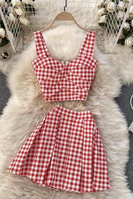 Stylish Plaid Two Pieces Sets