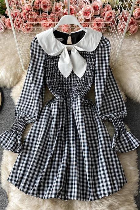 Cute A Line Short Dress Black And White Plaid Dress