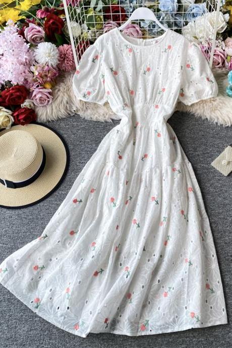 Cute Loose White Embroidery Dress