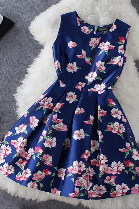 Luxury Designer Floral Dress In Blue