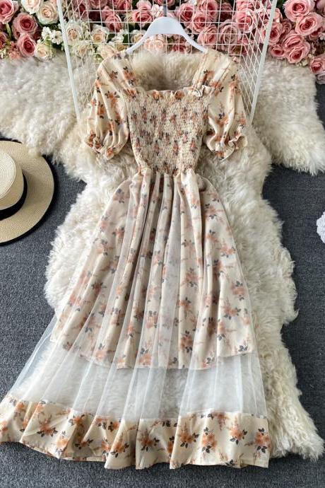 Sweet A Line Puff Sleeve Summer Floral Dress