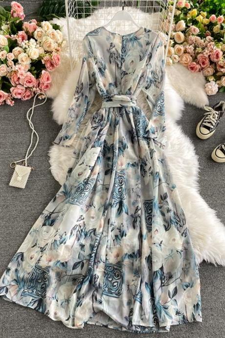 Sweet A Line Long Sleeves Floral Fashion Dress