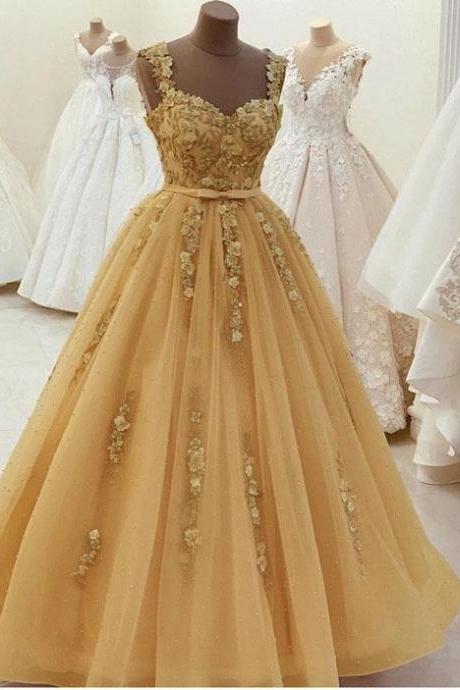 Sweetheart Ball Gown Prom Dresses 3d Lace Flowers Straps