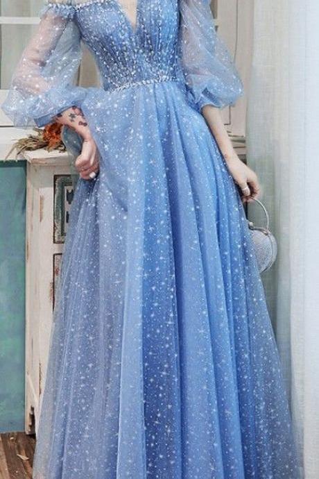 Sparkle Blue Princess Evening Dress